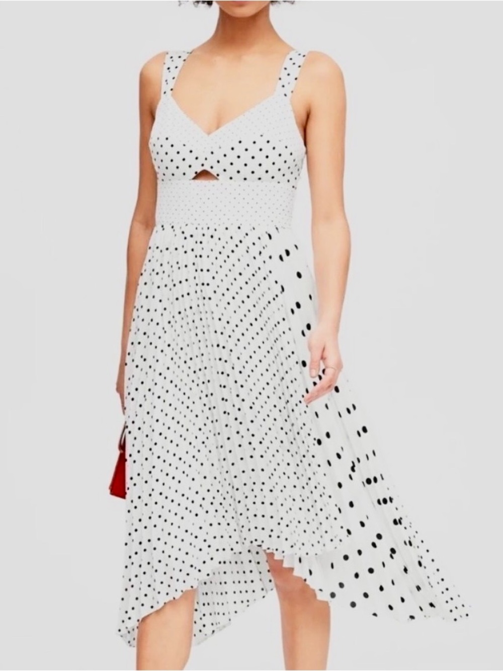 Polka Dot Asymmetrical Midi Summer Dress White and Black Size 0 Banana Republic